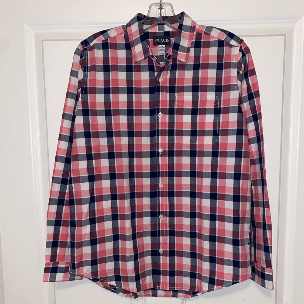 🆕The Children’s Place Boys Button Down Plaid Long Sleeve Shirt - XXL (16)